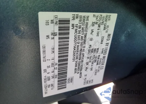 2010 Ford Escape Xlt из США, поврежденный, VIN 1FMCU0D77AKD05151